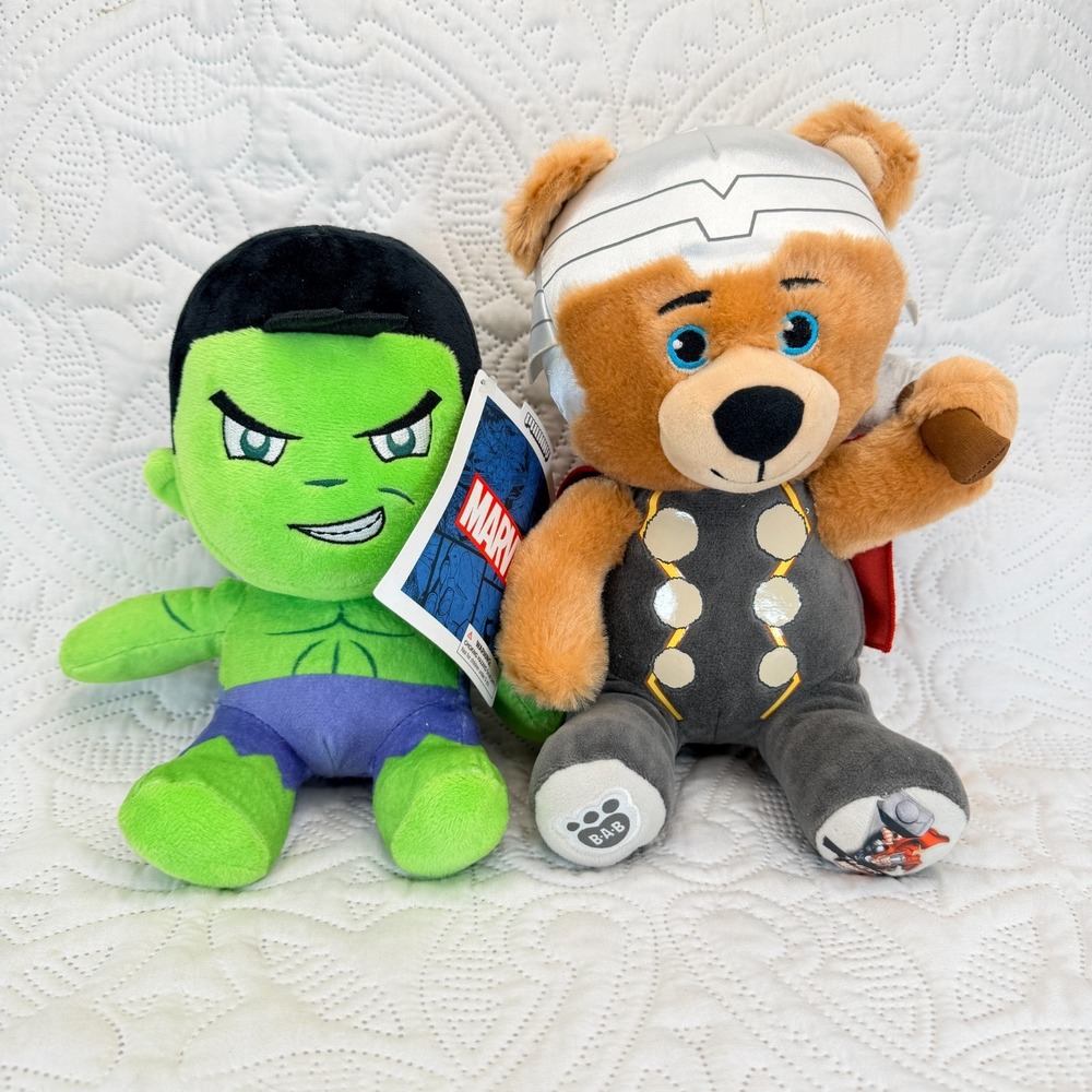 Marvel Hulk Kidrobot Phunny and Thor Build-A-Bear Avengers Plush Lot of 2
